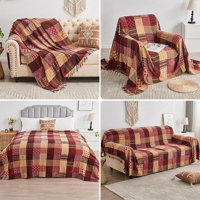 Boho Throw Blanket, Patchwork Large Blankets - Image 8