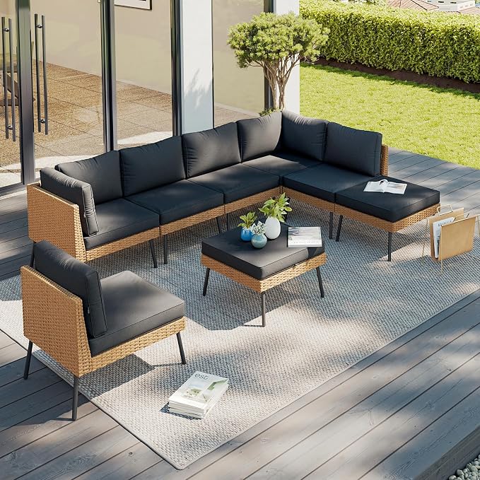 Aoxun 8 Piece Patio Furniture Set, 8 Seats Outdoor Sectional Sofas by Aoxun