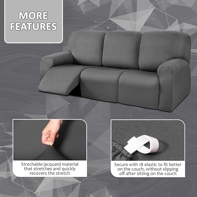 ULTICOR 8-Pieces Recliner Sofa Covers, Yarn Dyed Stretch Reclining Couch Covers - Image 3