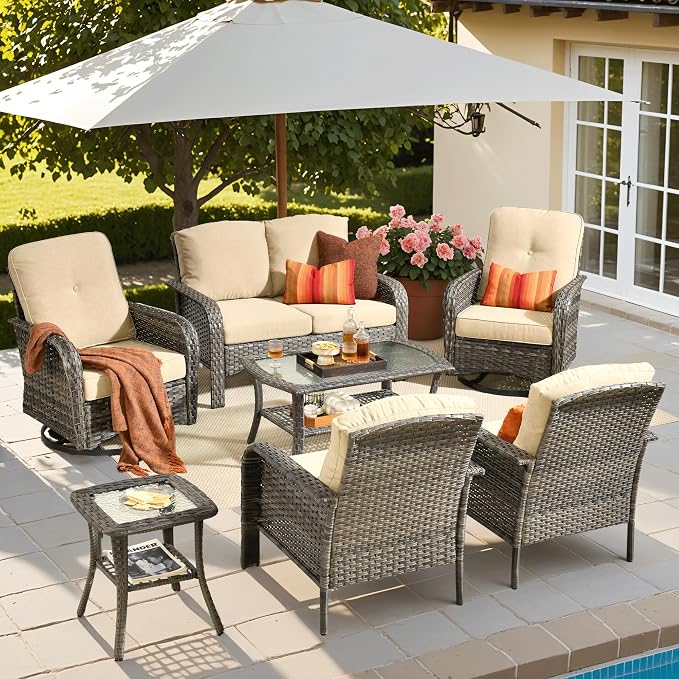 ovios 7-Piece Patio Furniture Set, Outdoor Wicker Sofa by OVIOS