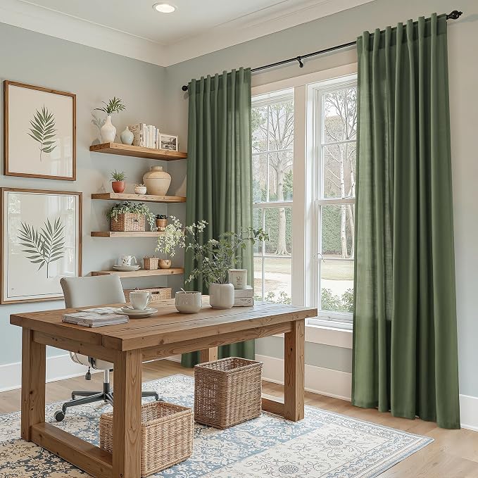 Nanspring Forest Green Linen Curtains 96 Inches Long - Image 6
