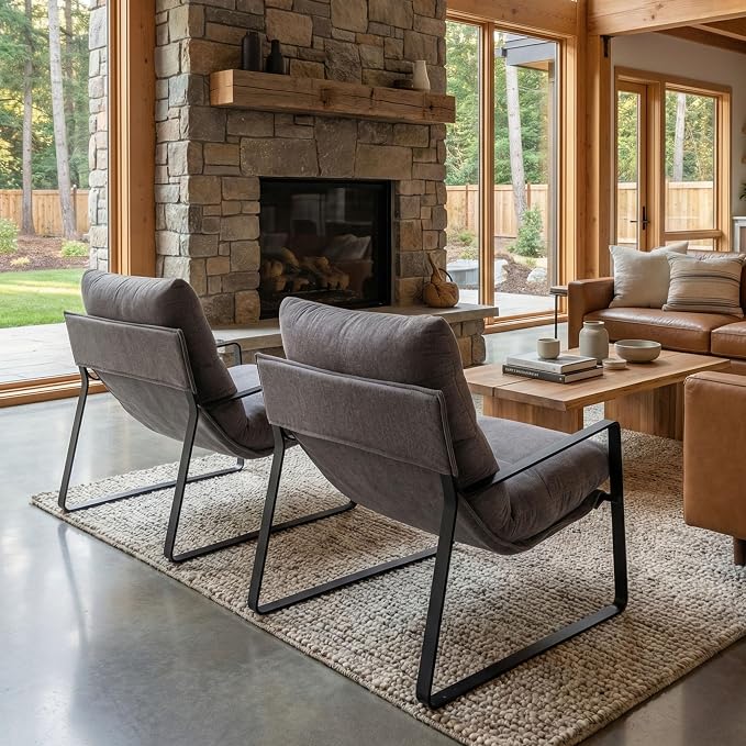 LukeAlon Modern Linen Accent Armchairs Set of 2, Upholstered Living Room Chairs - Image 3