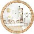 Barnyard Designs Round Rattan Wall Mirror, Natural Tan Woven Rattan Frame by BarnyardDesigns
