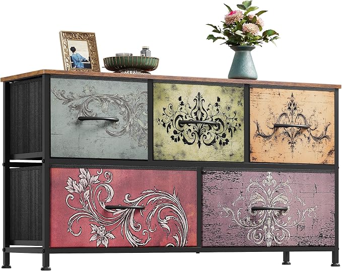 WLIVE Dresser for Bedroom with 5 Drawers, Wide Chest of Drawers, Fabric Dresser by WLIVE