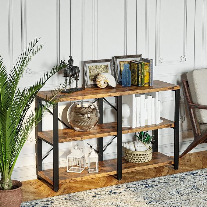 IRONCK Bookshelf Double Wide 47 in 3-Tier, Industrial Bookcases, Wood and Metal by IRONCK