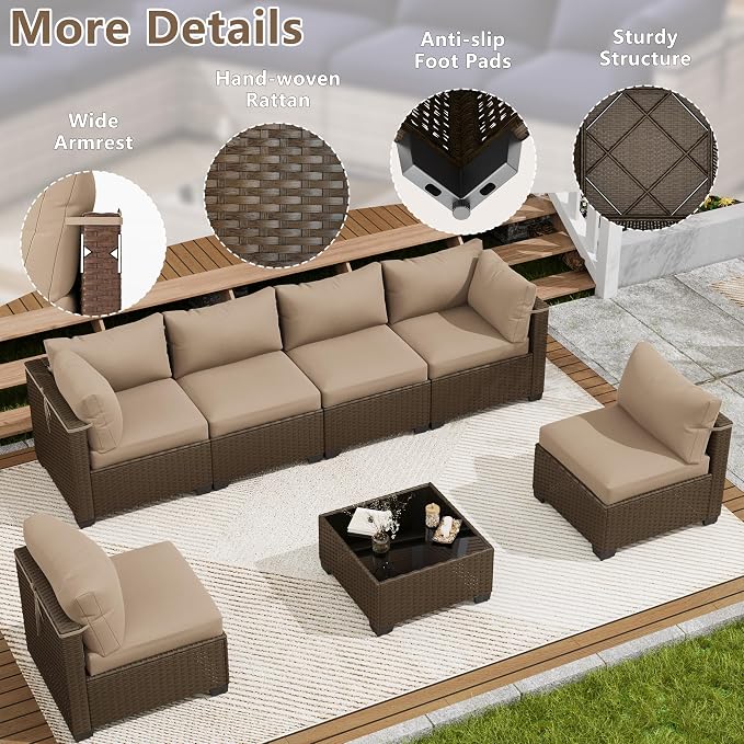 LOUVIXA 7 Piece Outdoor Patio Furniture Set, Outdoor Sectional Sofa, Wicker - Image 4