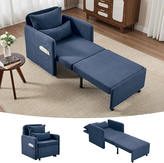 Iroomy 5-Level Adjustable Convertible Sleeper Chair, 3-in-1 Corduroy Pull Out by Iroomy