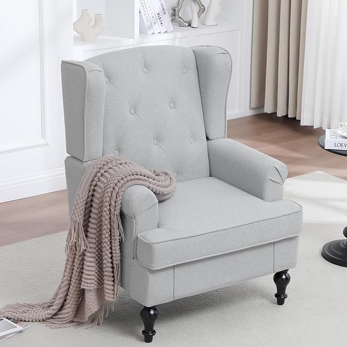 Accent Chair for Living Room, Mid Century Modern Upholstered Armchair, Wingback - Image 8