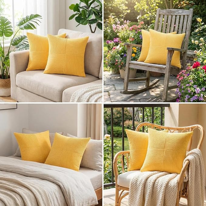 Fancy Homi 2 Packs Yellow Big Decorative Throw Pillow Covers 24x24 Inch - Image 5