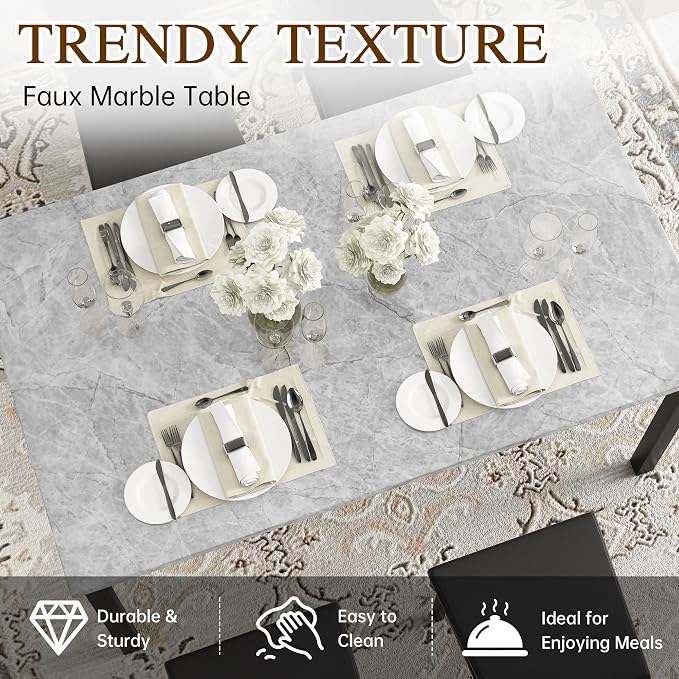 Hooseng Dining Table Set for 4, Faux Marble Small Kitchen Table Chairs Set of 4 - Image 4
