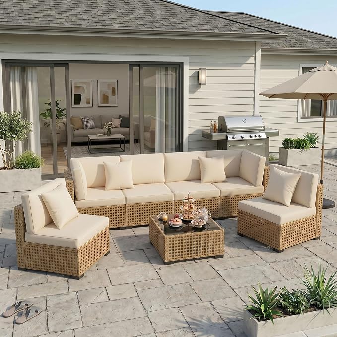 KIGOTY 7-Piece Patio Furniture Set, All-Weather PE Rattan Outdoor Sectional Sofa - Image 3