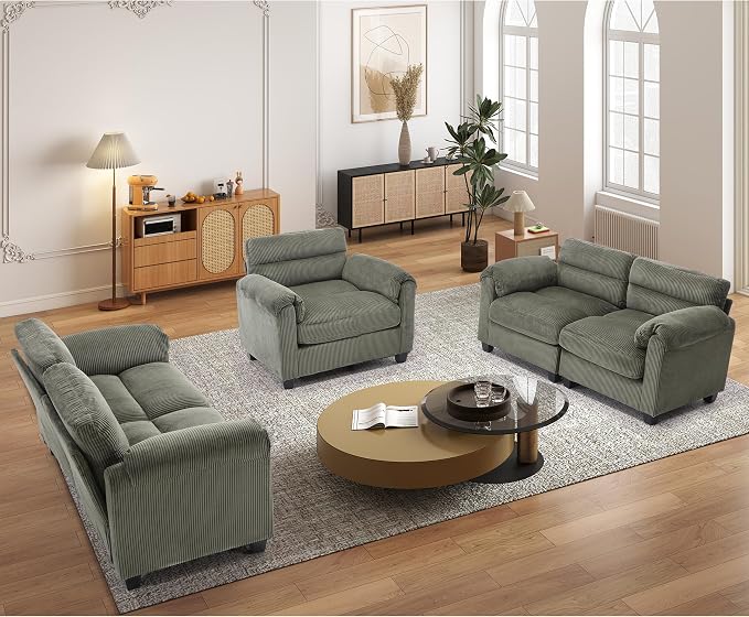 HAOMARKETS Corduroy Sofa Set, Upholstered Armchair and Loveseat Sofa Set of 2 by HAOMARKETS