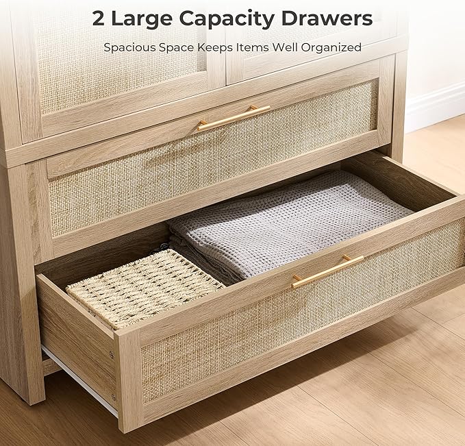 SICOTAS Armoire Wardrobe Closet, Larger Rattan Armoires Wardrobe Cabinet - Image 5