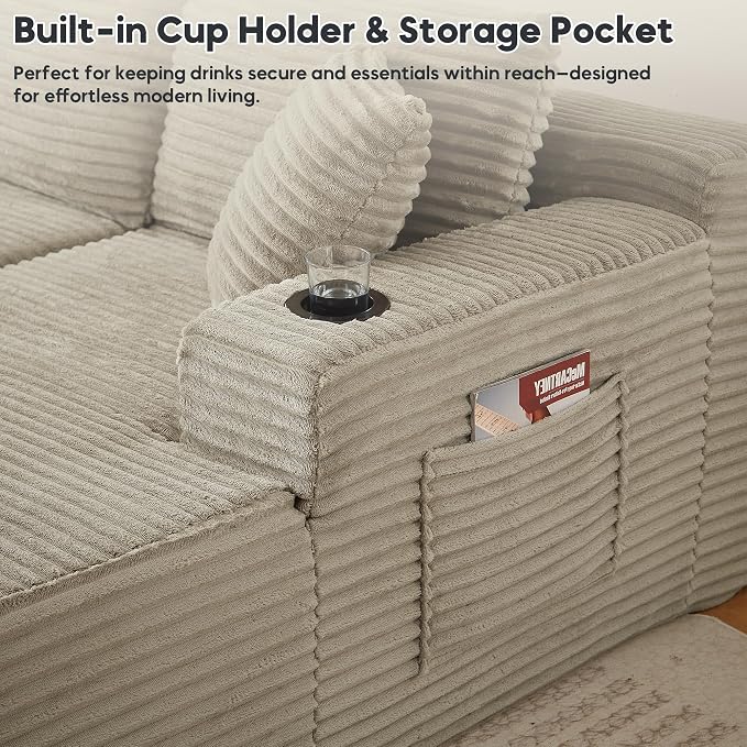 125 Inch Modular Sectional Sofa, Cloud Couch Oversized U Shaped Corduroy Sofa - Image 4