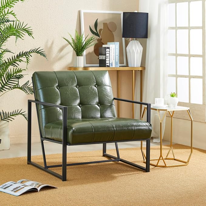Glitzhome Mid Century Green Accent Chair, Modern Living Room Armchairs by Glitzhome