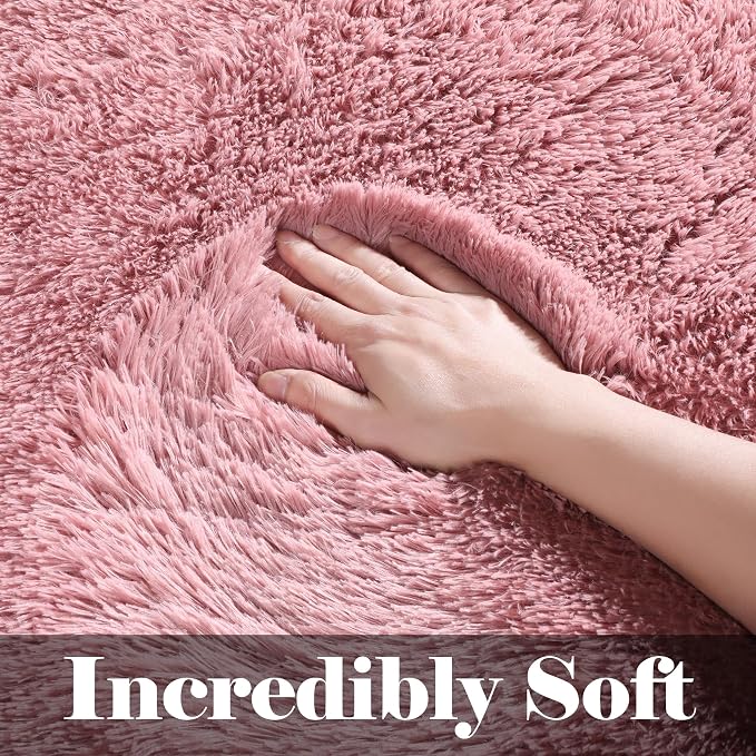 ONASAR Blush Area Rugs for Bedroom Living Room, Fluffy Fuzzy Shag Shaggy 4x6 - Image 2