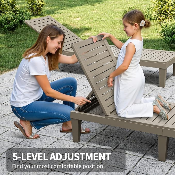 Outdoor Chaise Lounge Chairs Set of 2, 5-Position Adjustable Tanning Lounge - Image 7