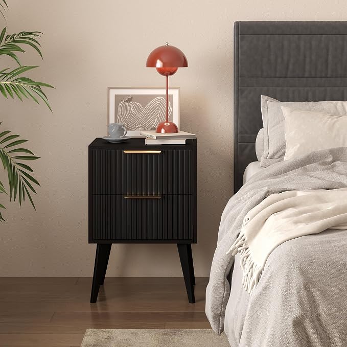 YAUKOMEL Small Black Night Stand, Mid Century Modern Bedside Table, Nightstand - Image 4