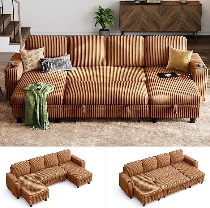 LINSY HOME Sectional Sleeper Sofa Pull Out Couches by LINSYHOME