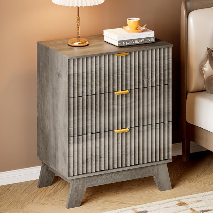 BORNOON Fluted 3 Drawer Dresser, 30.3" Tall Compact Modern Boho Chest of Drawers - Image 5