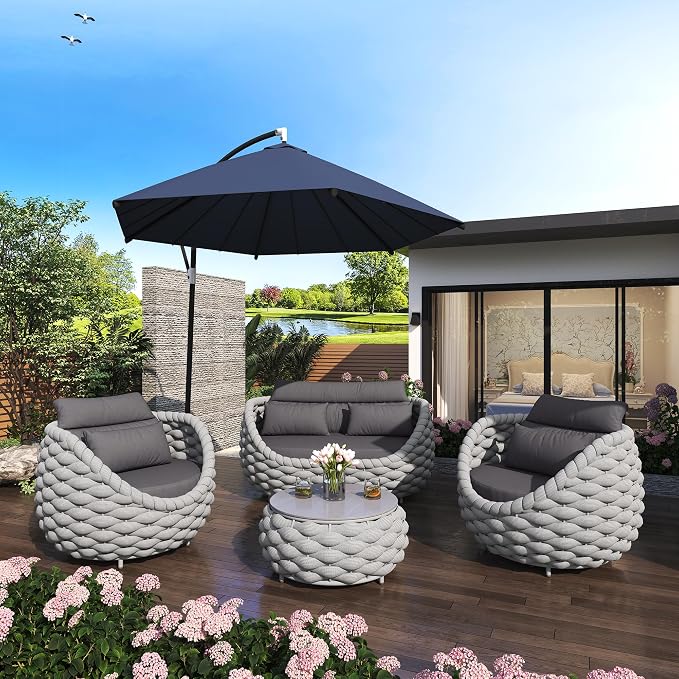 TWT Patio Furniture Set 4 Pieces Aluminum Outdoor Furniture w/27.8in Coffee - Image 7