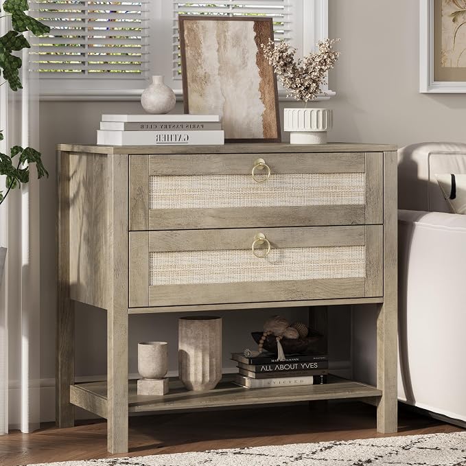 Xixini Nightstand wih 2 Drawers & Open Shelf, Small Mid Century Modern Night - Image 4