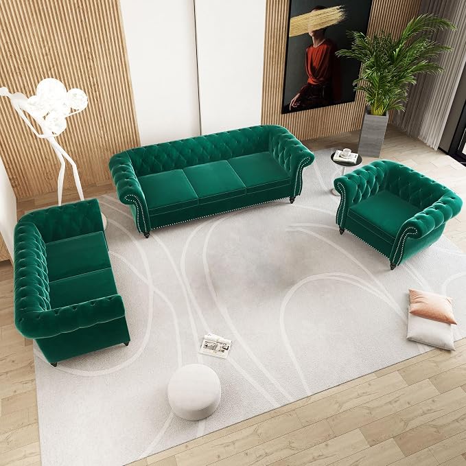 QHITTY 3 Piece Living Room Set, Sectional Chesterfield Sofa Chair Contemporary - Image 7