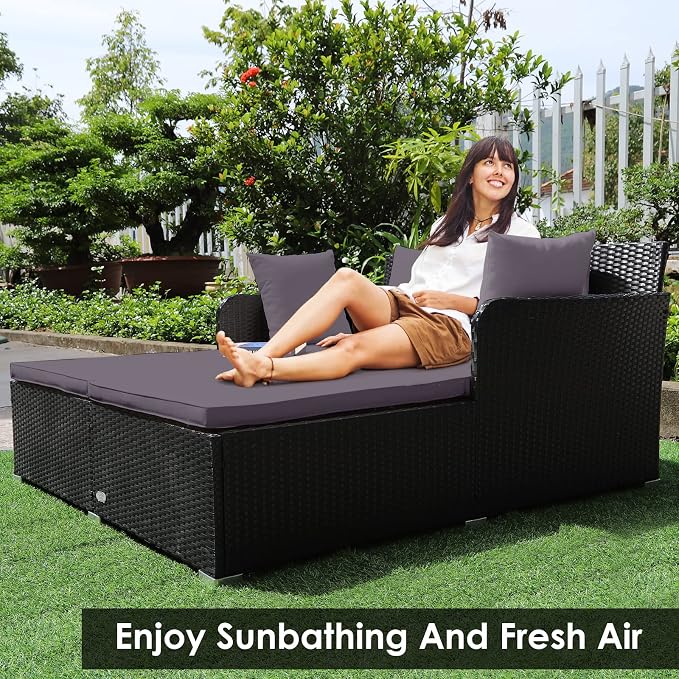 Tangkula Outdoor Rattan Daybed, Sunbed Wicker Furniture w/Spacious Seat - Image 2