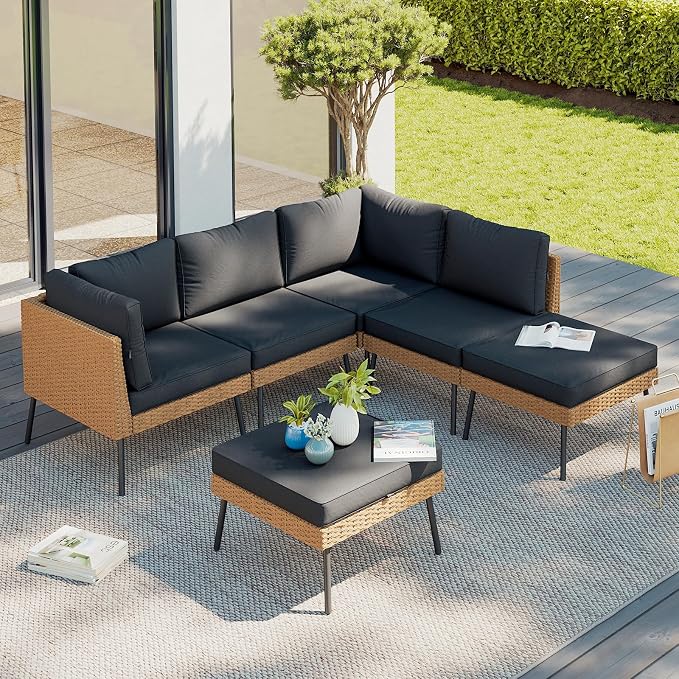 Aoxun 6 Piece Patio Furniture Set, 6 Seats Outdoor Sectional Sofas by Aoxun
