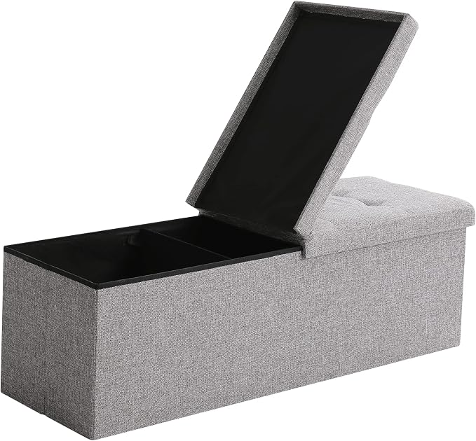 45.3 Inches Foldable Seat Footrest Shoe Bench End of Bed Storage - Image 9