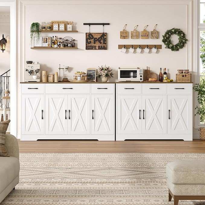 HOSTACK Buffet Cabinet with Drawers, Modern Farmhouse Coffee Bar Station Wood - Image 7