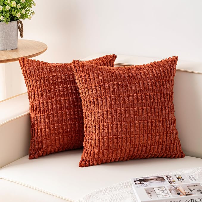 Pack of 2 Corduroy Decorative Throw Pillow Covers 16x16 Inch Soft Striped by Unknown