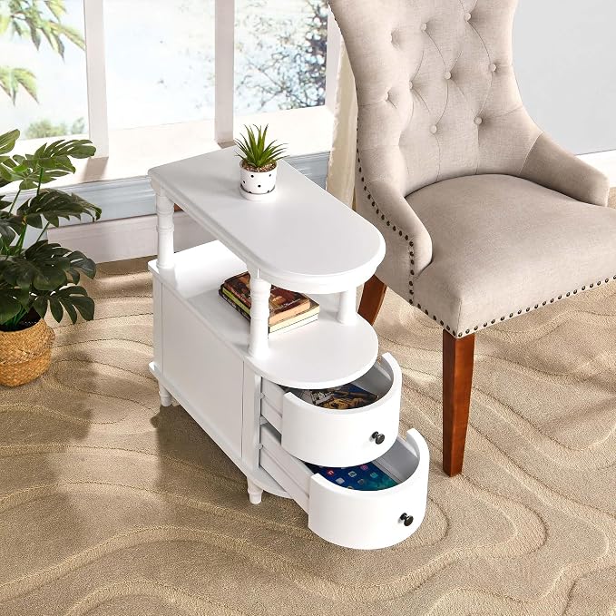 Narrow End Side Table with 2 Storage Drawers Set of 2, Retro Vintage Slim Sofa - Image 2