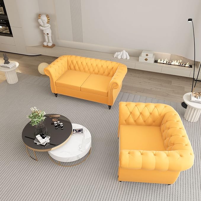 QHITTY 2 Piece Living Room Set, Sectional Chesterfield Sofa Chair Contemporary - Image 7