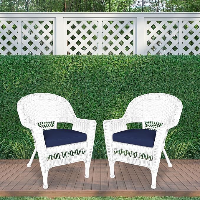 Jeco Wicker Chair with Blue Cushion - Image 4