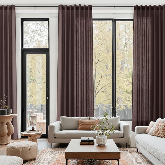 Coffee Brown Linen Curtains for Living Room 94 Inches Long Light Filtering Semi - Image 6
