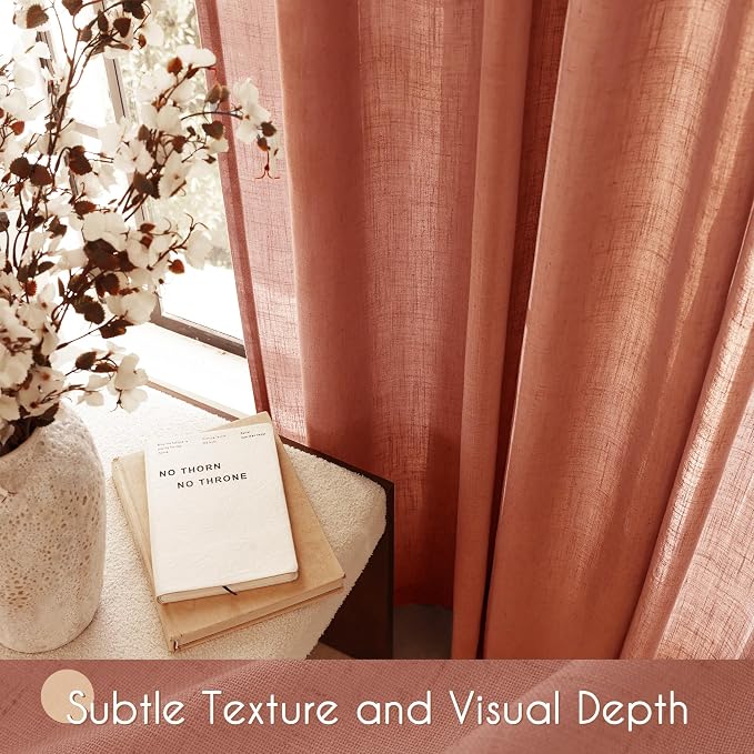 96 inch Linen Terracotta Curtains 2 Panels - Image 4