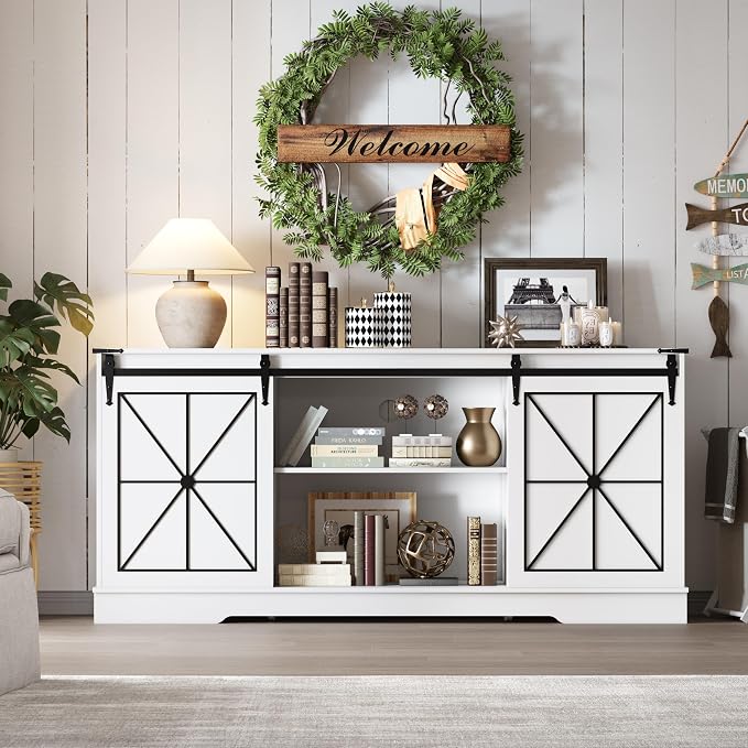 Farmhouse TV Stand for 65/60/55 Inch Tvs, Modern Entertainment Center - Image 6