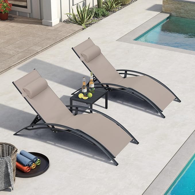 PURPLE LEAF Patio Chaise Lounge Set of 3 Outdoor Lounge Chair Beach Pool - Image 3