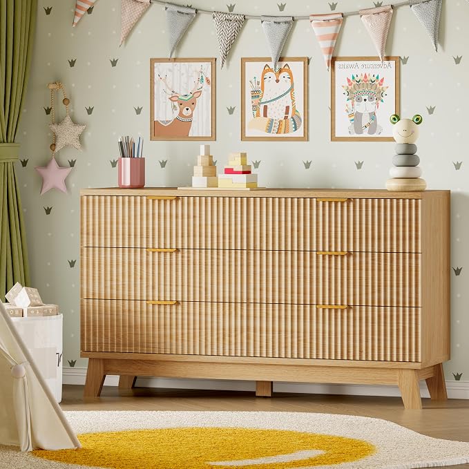BORNOON Fluted 6 Drawer Dresser, 47.2" Wide Modern Boho Chest of Drawers - Image 7