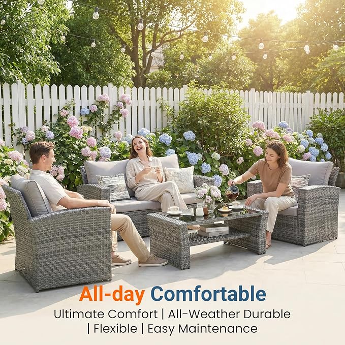 Wisteria Lane Patio Furniture Set, 5 Pieces Wicker Outdoor Furniture - Image 2