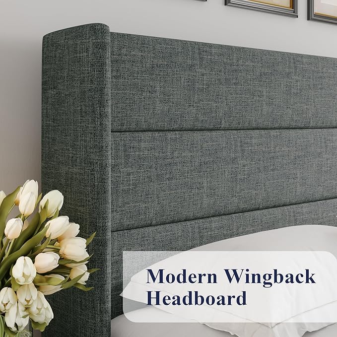 Allewie King Size Lift Up Storage Bed, Modern Wingback Headboard, Hydraulic - Image 4