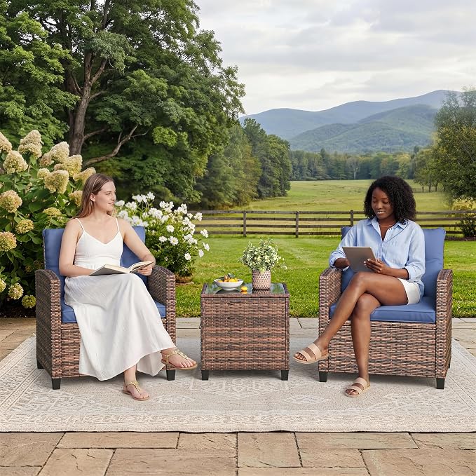 Garvee Outdoor Wicker Chairs, 3 Pieces Patio Furniture Set, All Weather High - Image 6