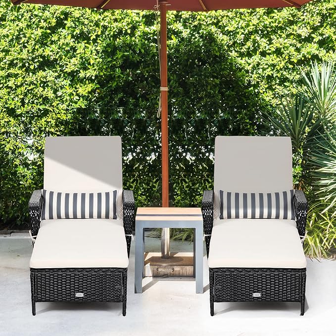 COSTWAY PE Rattan Chaise Lounge Chair, 6 Gear Adjustable Recliner - Image 2