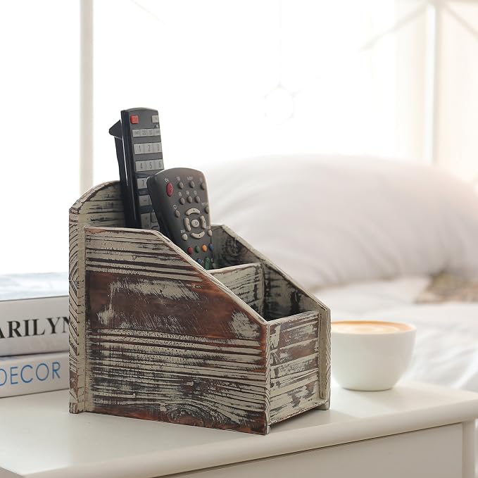 MyGift Rustic Torched Wood Remote Control Holder - Image 6