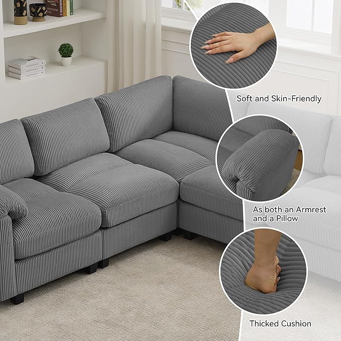 87'' V-Shaped Sectional Sofa Couch, 5-Seater Modular Couches - Image 3
