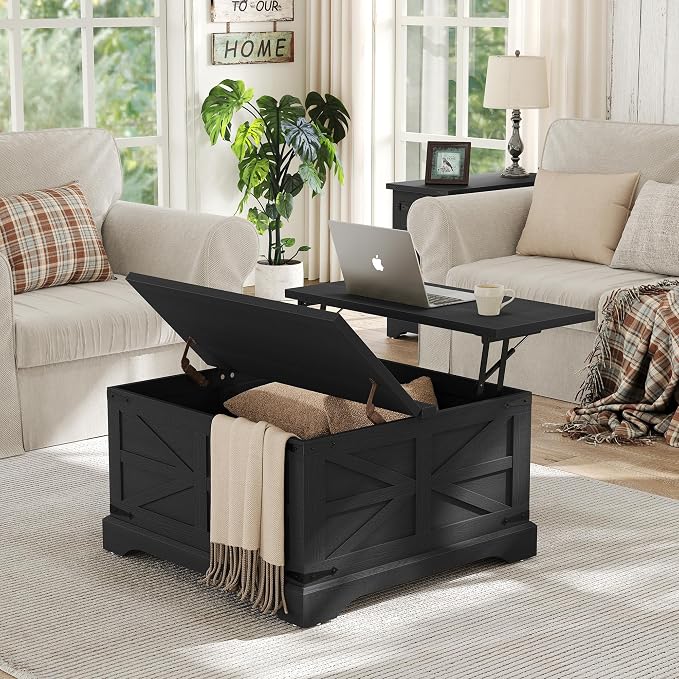 Furnideco Farmhouse Lift Top Coffee Table, Square Wood Center Table by FurnidecoFurniture