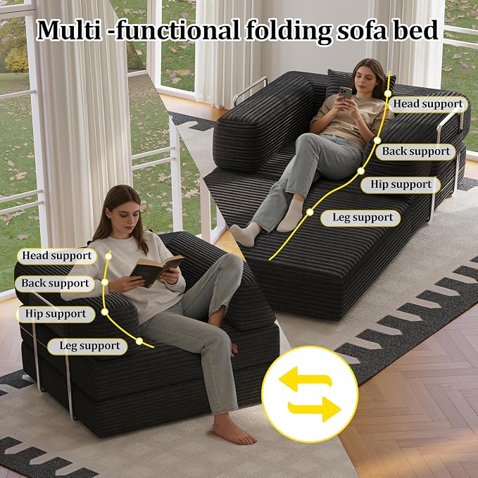 BSHOMGI Folding Sofa Bed, 2 in 1 Convertible Sofas Lounger Comfy Single Chair - Image 6