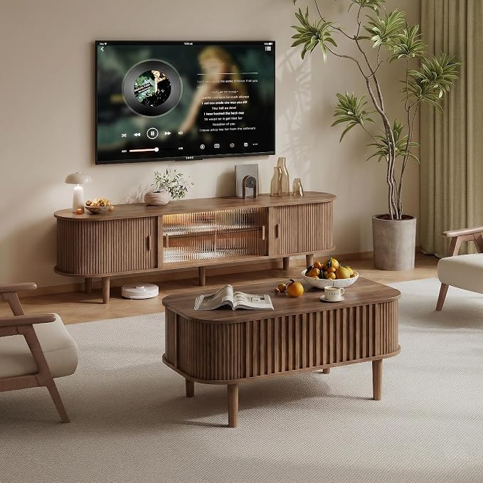 Lift Top Coffee Table with Storage, Faux Marble Top, Wood Fluted Center Table - Image 5