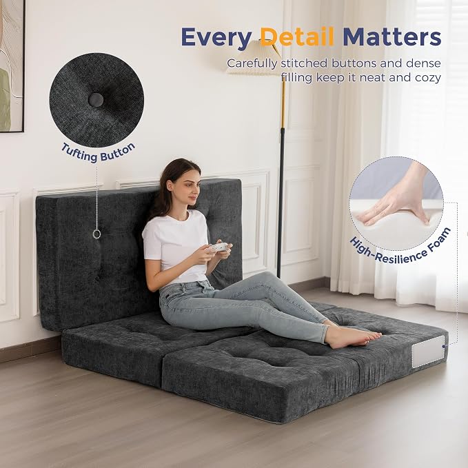 MAXYOYO 6" Folding Sofa Bed for Floor, Tufted Tri-Fold Floor Mattress - Image 7
